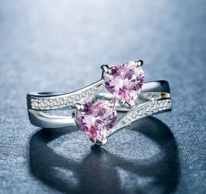 2Ct Heart Cut Simulated Pink Sapphire Lovely Wedding Ring 14K White Gold Plated