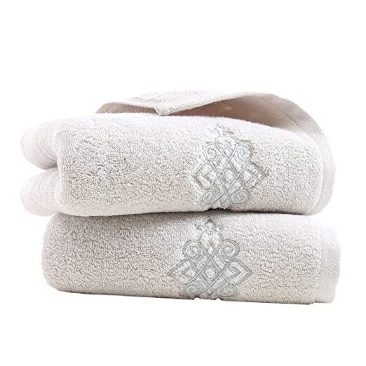 Beige Hand Towel Set of 2 Super Soft Thick Luxury 100% Cotton Light Grey