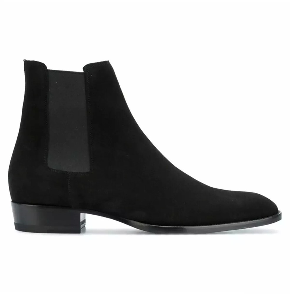 Handmade Black Suede Mens Classic Ankle Chelsea Dress Boots