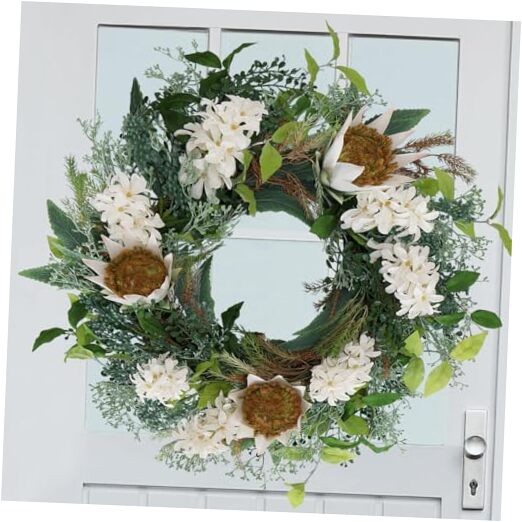 20-22 Inch White Silk Protea Spring Summer Wreath 20 Inch