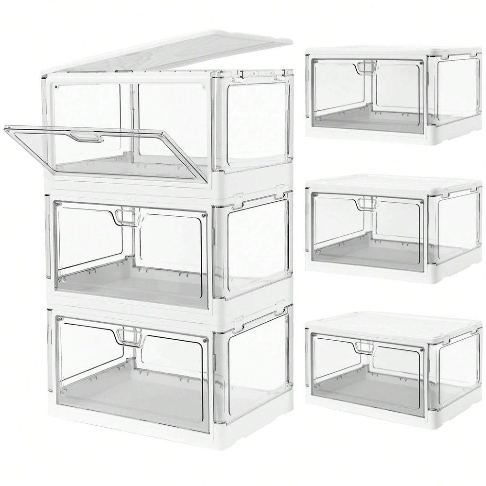 3-Pack 24 QT Clear Stackable Storage Bins with Magnetic Lids, Foldable for Rooms & Closets