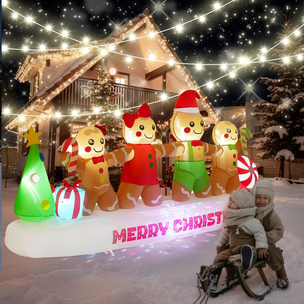 10FT Christmas Inflatables Gingerbread Family 2025 NEW LED Outdoor Decoration