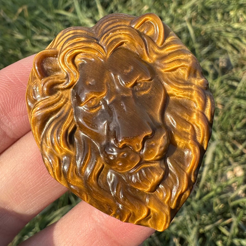 Natural Hand Carved Tiger-eye Lion Skull Quartz Crystal Specimen Reiki Healing