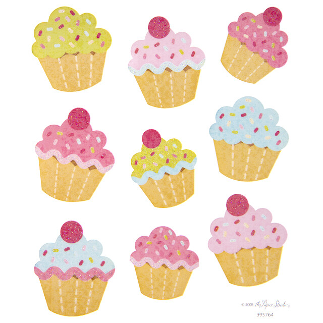 2 Sheets Glitter Cupcake Birthday Stickers Planner Papercraft DIY Birthday Party