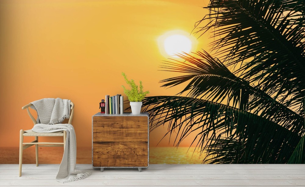 3D Palm Trees Sea Sunset Landscape Wall Murals Wallpaper Murals Wall Sticker