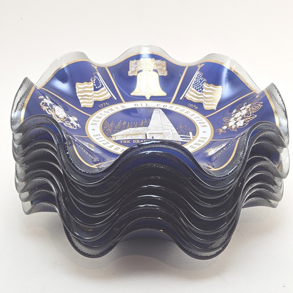 Vintage Elizabethtown PA Drake Well Oil Corp Ruffled Edge Glass Bowls Set of 9
