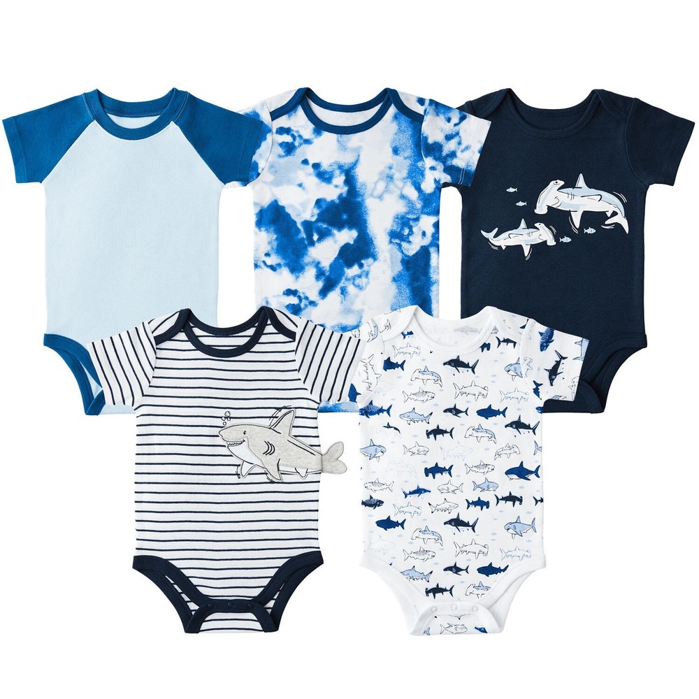 Members Mark 5-Pack Baby Shark Snap Bodysuits 3-6 Months-image