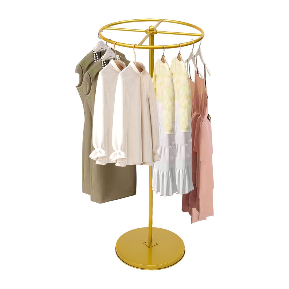 Gold Rotatable Round Garment Rack Floor-Standing Display Clothes Shelf Adjust US
