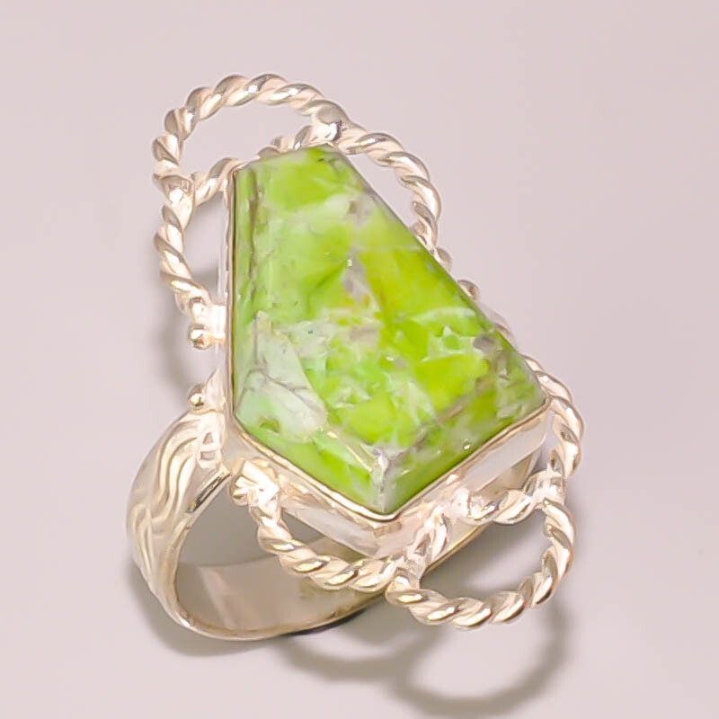 Green Sea Sediment Jasper Handmade Jewelry 925 STERLING SILVER PLATED RING 9