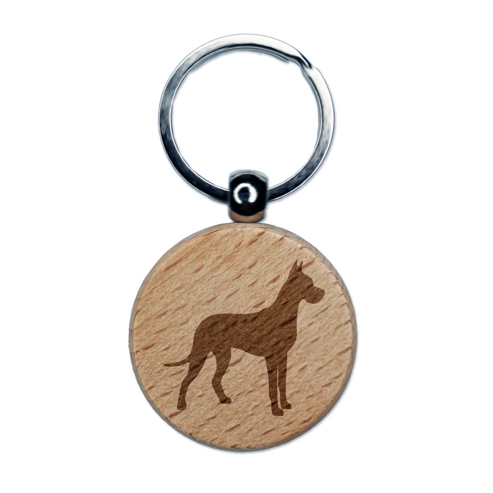 Great Dane Engraved Wooden Round Keychain Tag for Pets