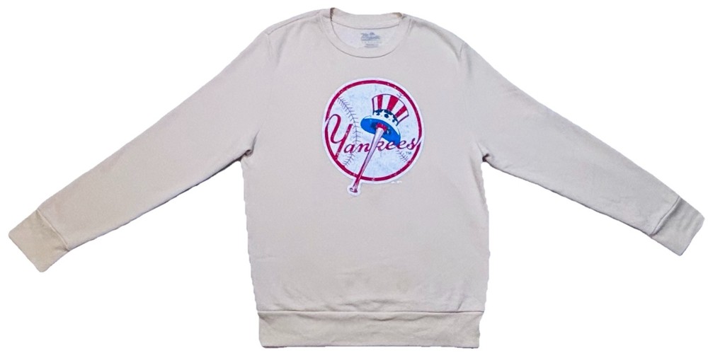 MLB New York Yankees Oatmeal Pullover Crew Sweatshirt Majestic Thread Top Hat LG