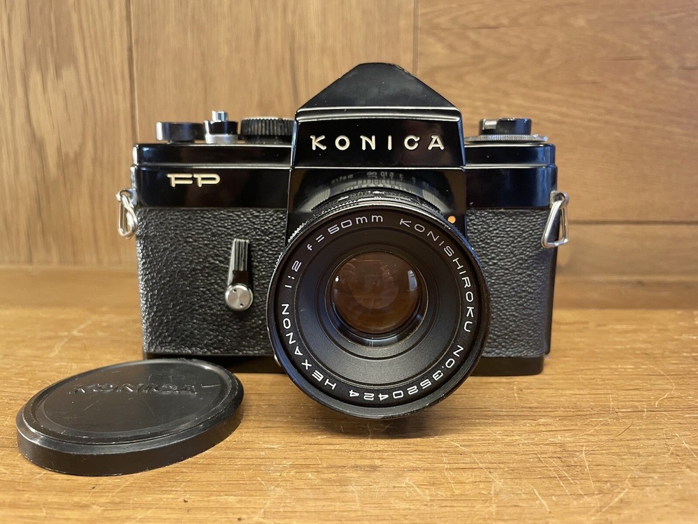 *Rare Black : Near Mint* Konica FP Film Camera Hexanon 50mm F/2 Lens From Japan