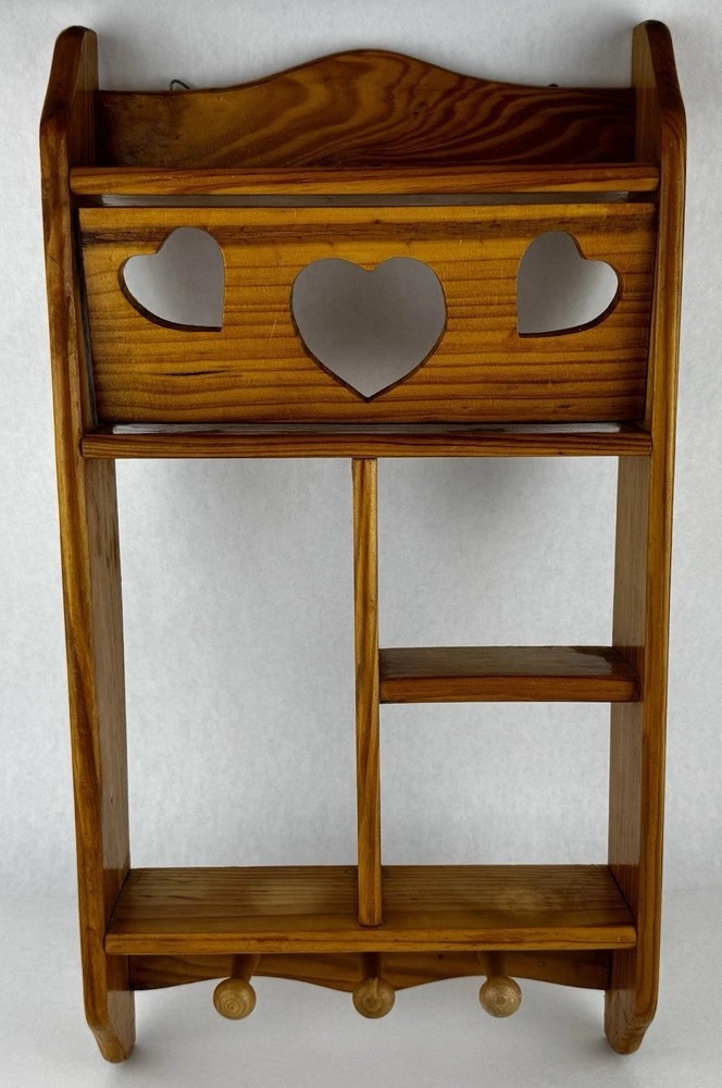 Wood Wall Display Trinket Shelf Heart Cutout 17.5” Cottagecore Grannycore Vtg