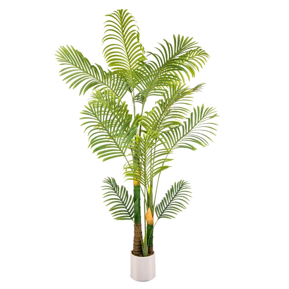 Artificial Fake Palm Tree 6FT 1Pack with White Planter & Free Moss, UV Resist...