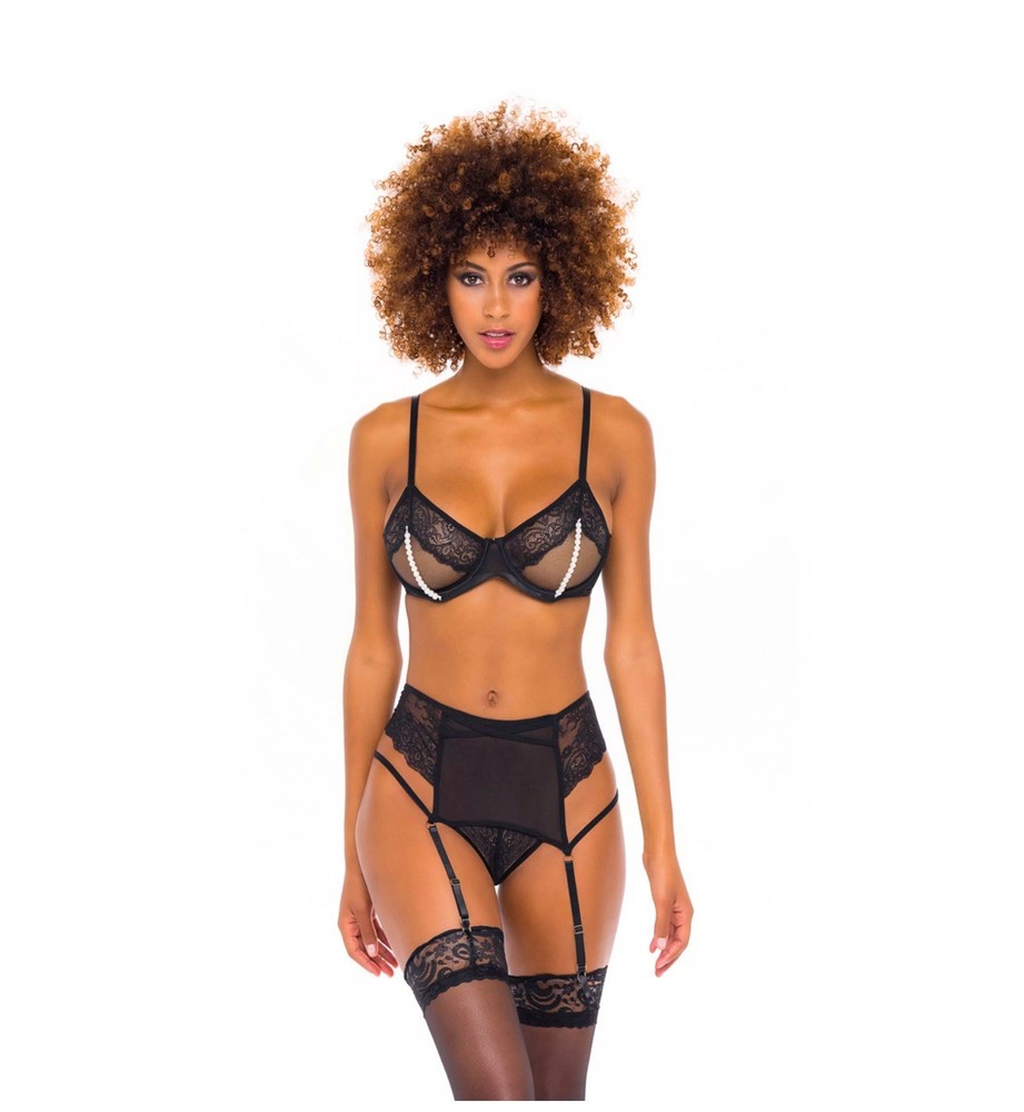 Women's Sexy Babydoll Lingerie Open Cup Bra Set G-String Thong Panties S/M