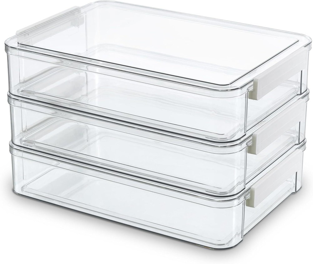 3-Pack 9x13 Plastic Storage Bins with Lids & Latches – A4 Paper Organizer