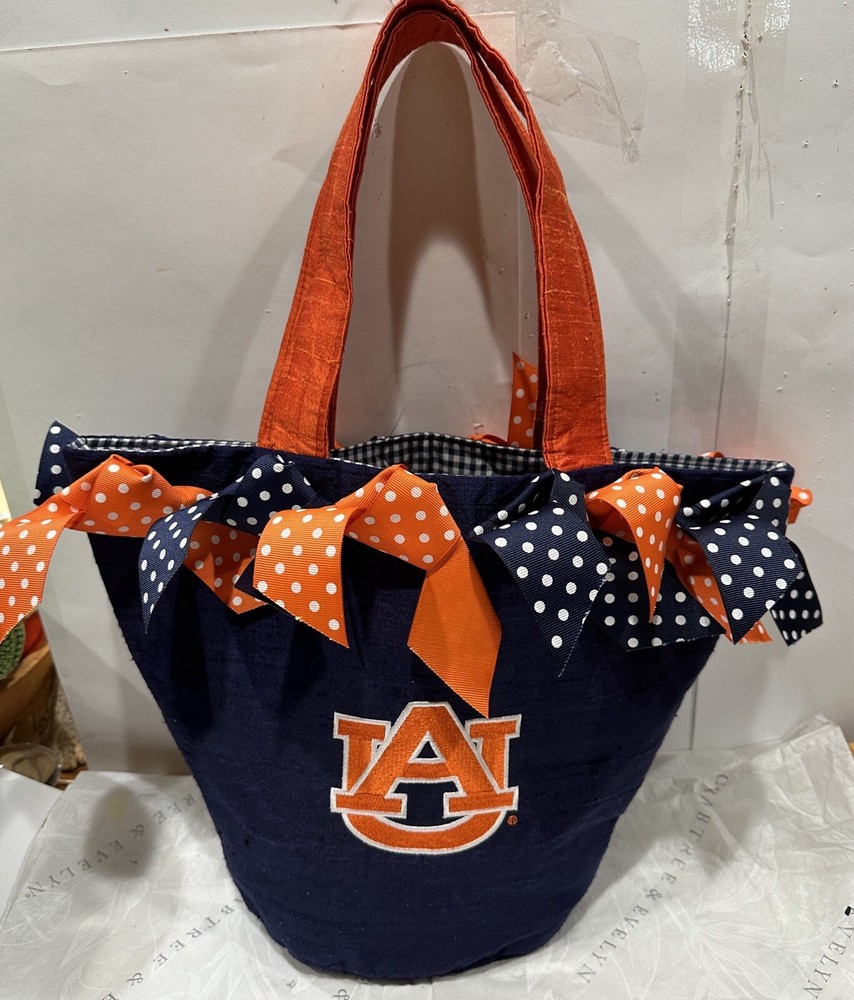 AUBURN UNIVERSITY Navy Orange Ribbon Satin Tote 24