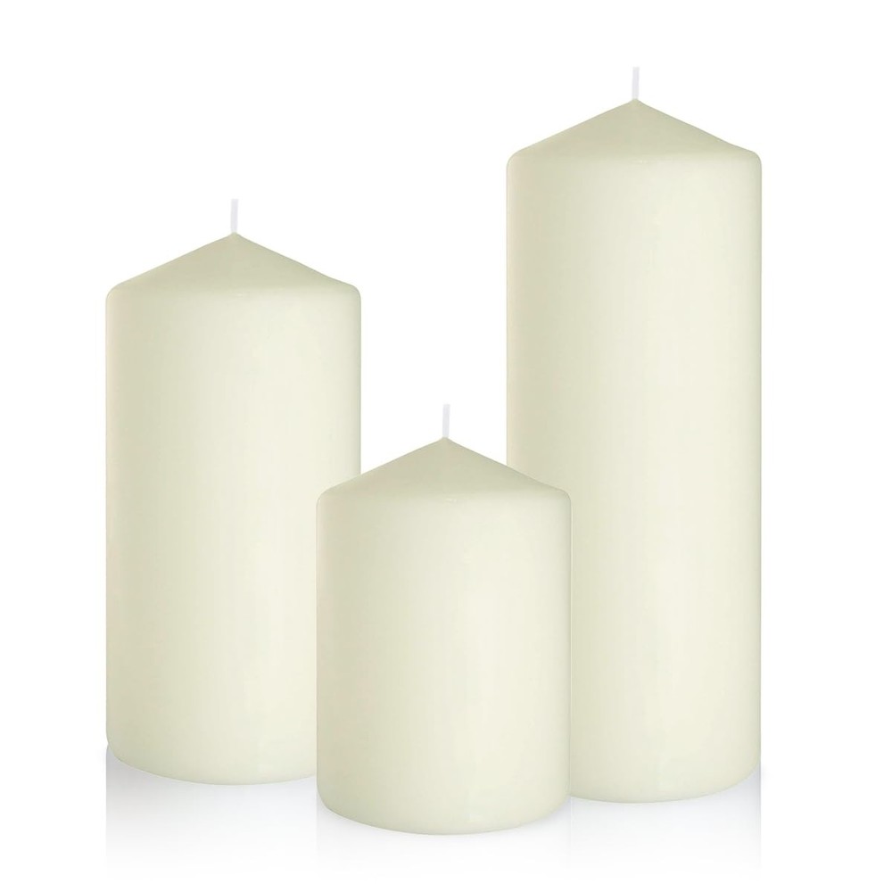 Dripless 3x4 3x6 3x8 Inch Ivory Pillar Candles, 3 Packs Unscented Long Lasting L