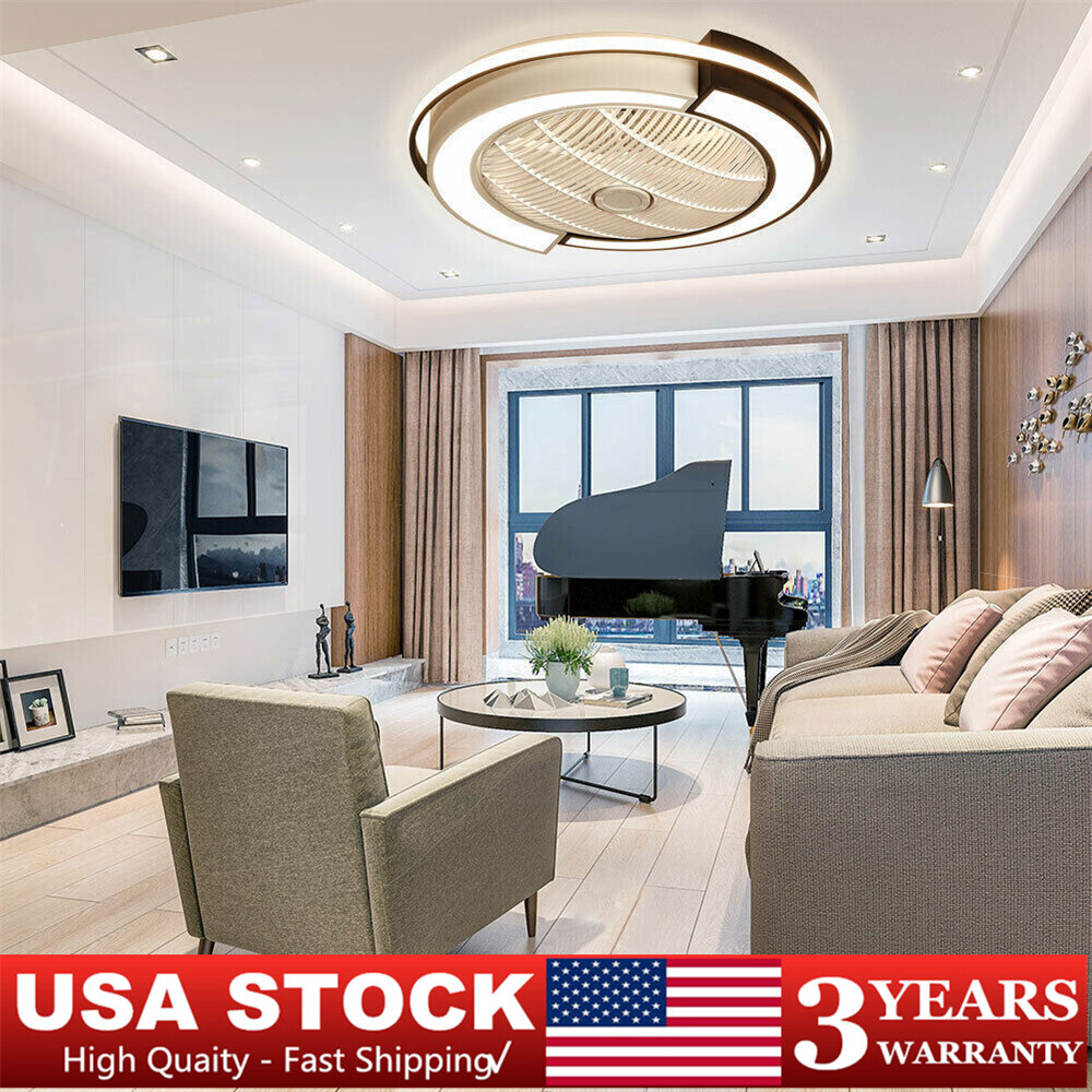23 Inch Modern Round LED Ceiling Fan Light with Remote Dimmable Acrylic Design  