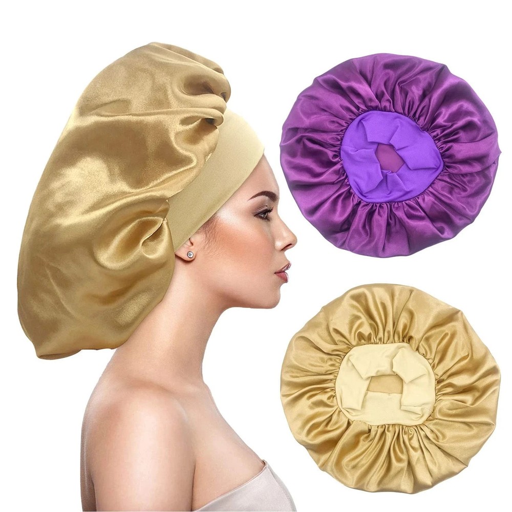 2 Pack Silk Bonnet for Sleeping Satin Hair Wrap Bonnets with Elastic Band