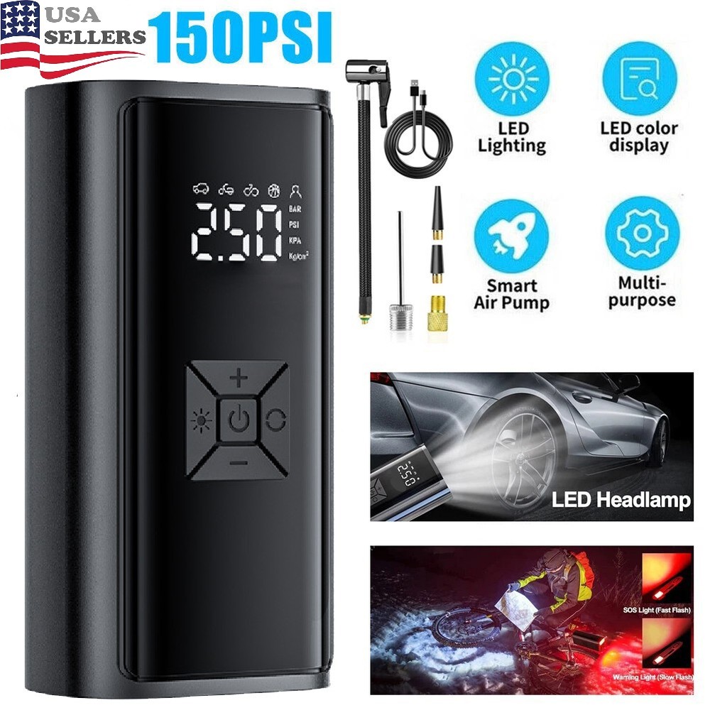 150 PSI Air Compressor Tire Inflator Air Pump Fits Car Moto Bike Tires Portable