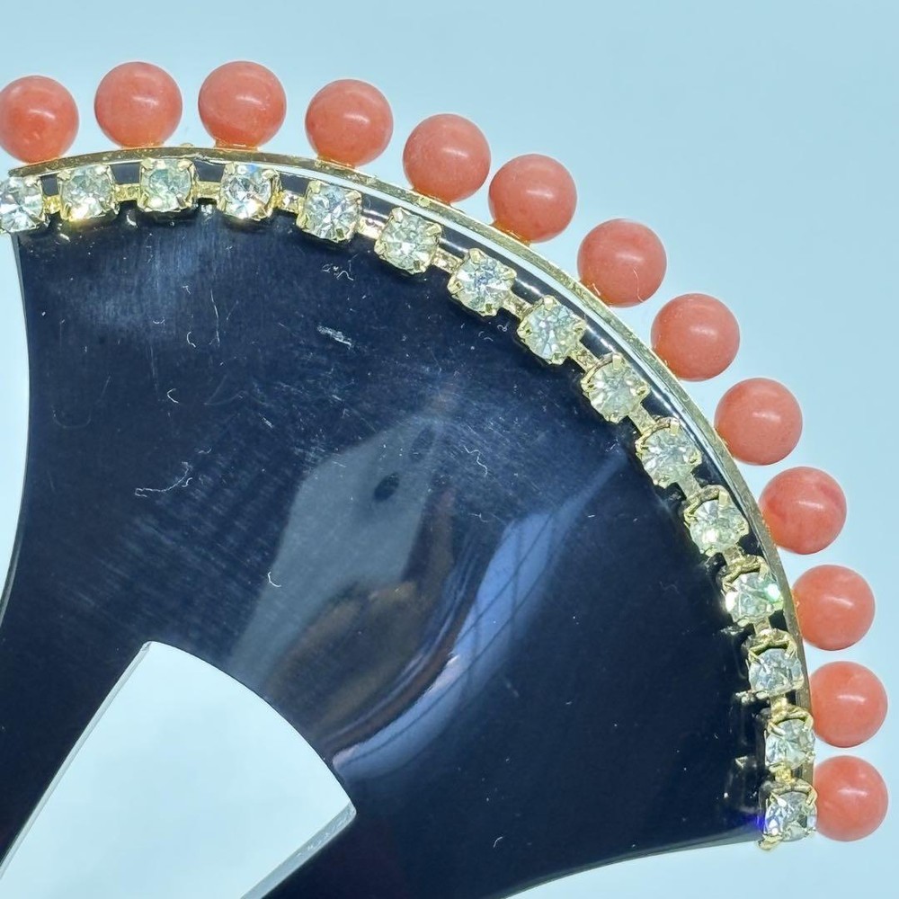 Elegant Koudo Wedding Hairpin with Coral Pearl Rhinestone and Gold Tortoise Shell Design