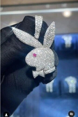 2.00 Ct Natural Moissanite Playboy Rabbit Bunny Pendant IN 925 Sterling Silver