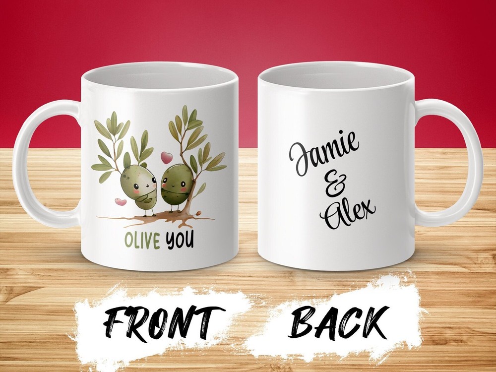 Personalized Valentine's Day Mug With Custom Names Olive You Pun Mug Cute Couple