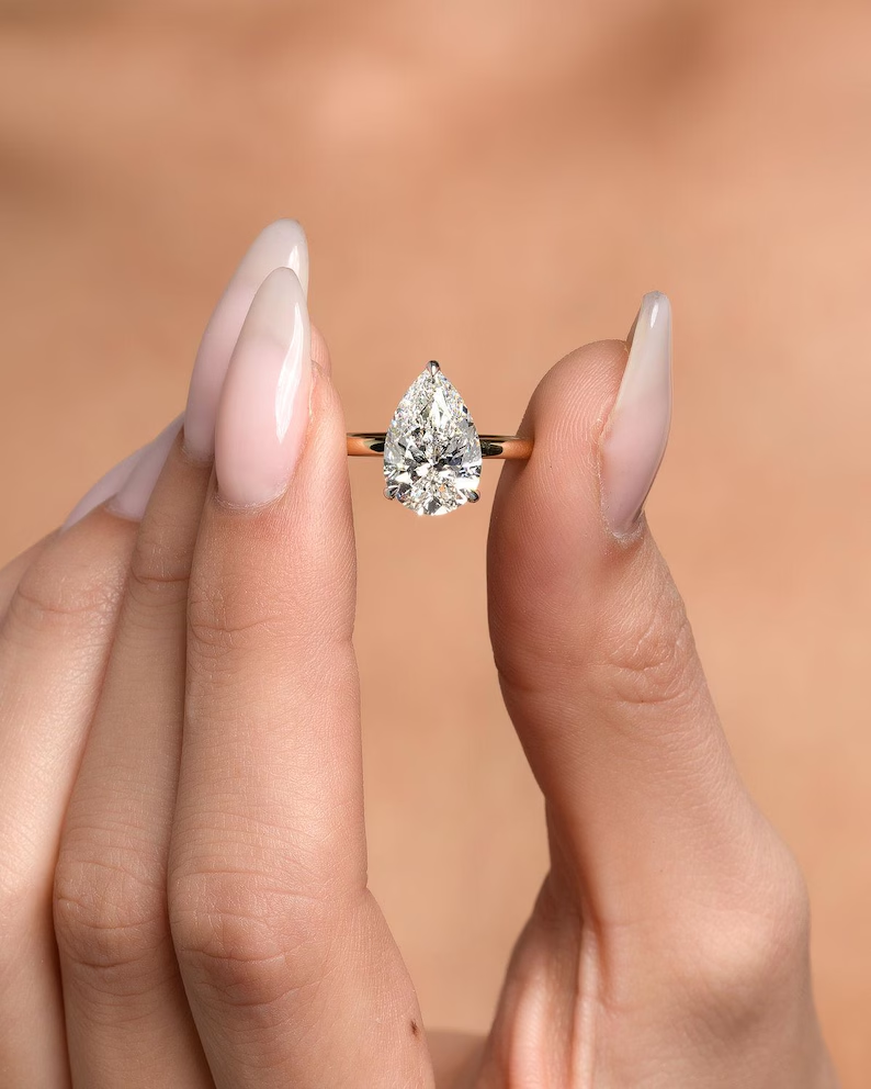 2 Carat IGI Certified Pear Shape Diamond Solitaire Ring, Lab Grown Pear Shape