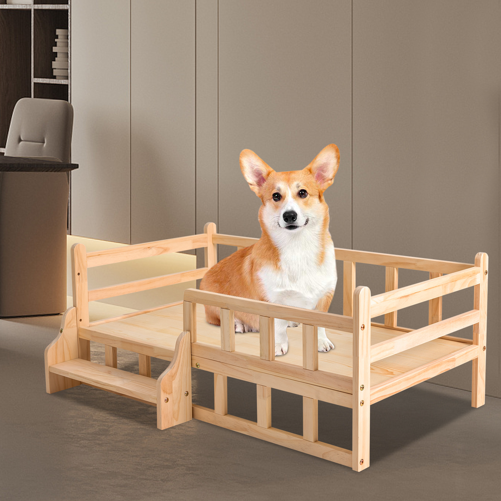 Solid Pine Elevated Pet Bed Frame with Rounded Corners for Dogs and Cats