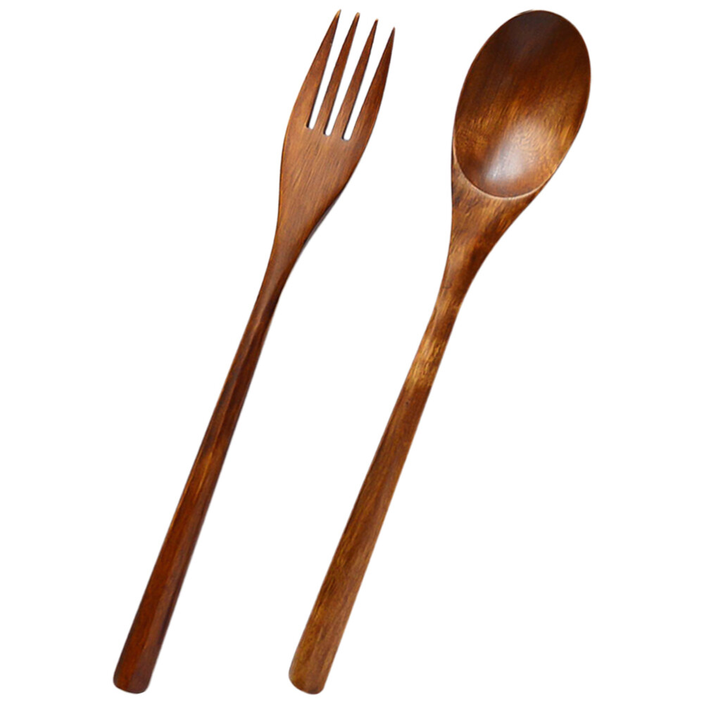 Cutlery Tongs for Serving Food Wooden Fork and Spoon Mixing Spoons