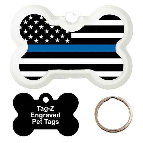 BLUE LINE FLAG - CUSTOMIZED - PET TAG - BONE SHAPE - TAG-Z DOG TAGS
