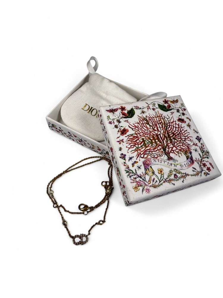 Christian Dior CD Logo Necklace with Crystals and Pearls - $485 Retail