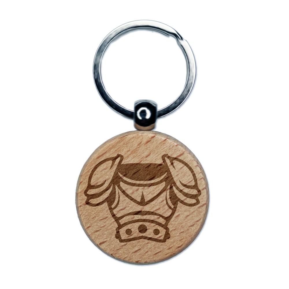 Fantasy Medieval Plate Armor Engraved Wood Round Keychain Tag Charm