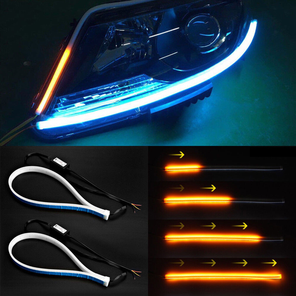 2Pcs Soft Tube LED Daytime Running Lights Strip Turn Signal Lamp Car Accessories