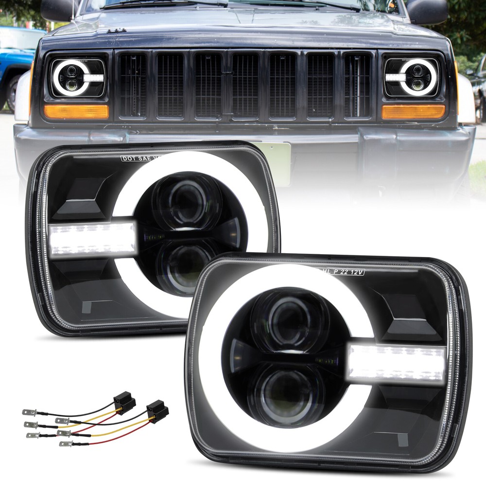 7x6 5x7 LED Headlights with Halo DRL for Chevy Express 1500 2500 3500 Cargo Van