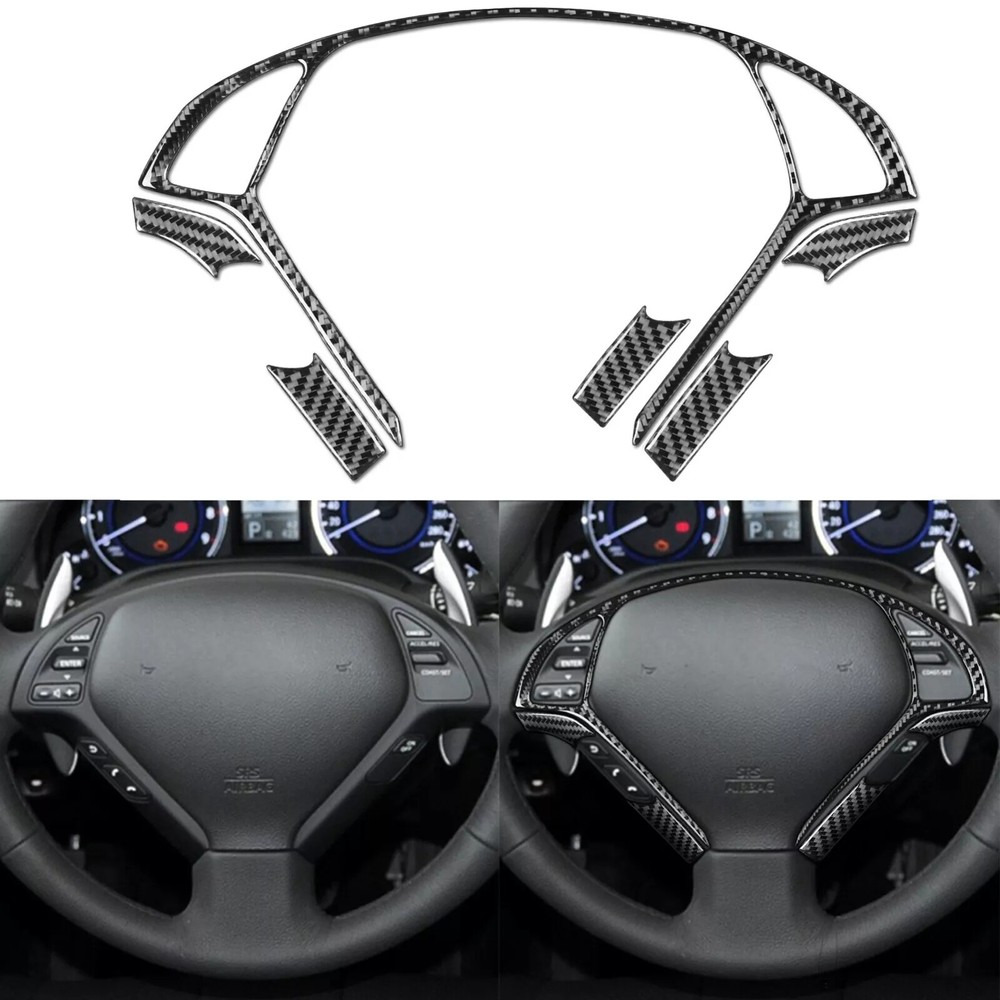 6Pcs Carbon Fiber Steering Wheel Cover Trim for Infiniti G37 G35 Q60 2008-2013