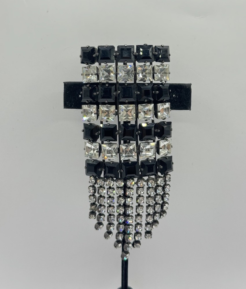 Vintage Schreiner NY Crystal & Black Glass Fringe Brooch - Verified Design