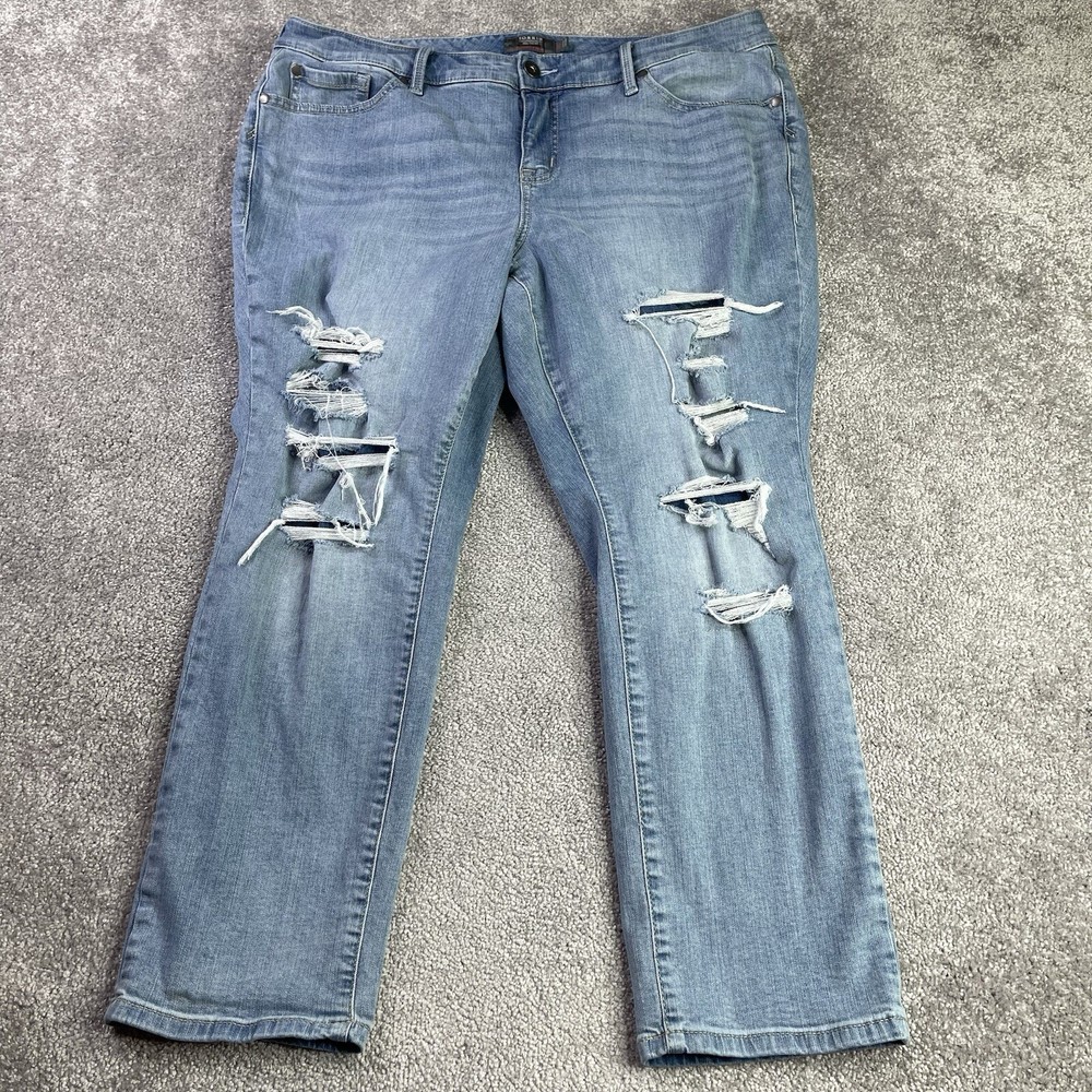 Torrid Jeans Women's 18 Short Blue Light Wash Boyfriend Straight Ripped Stretch
