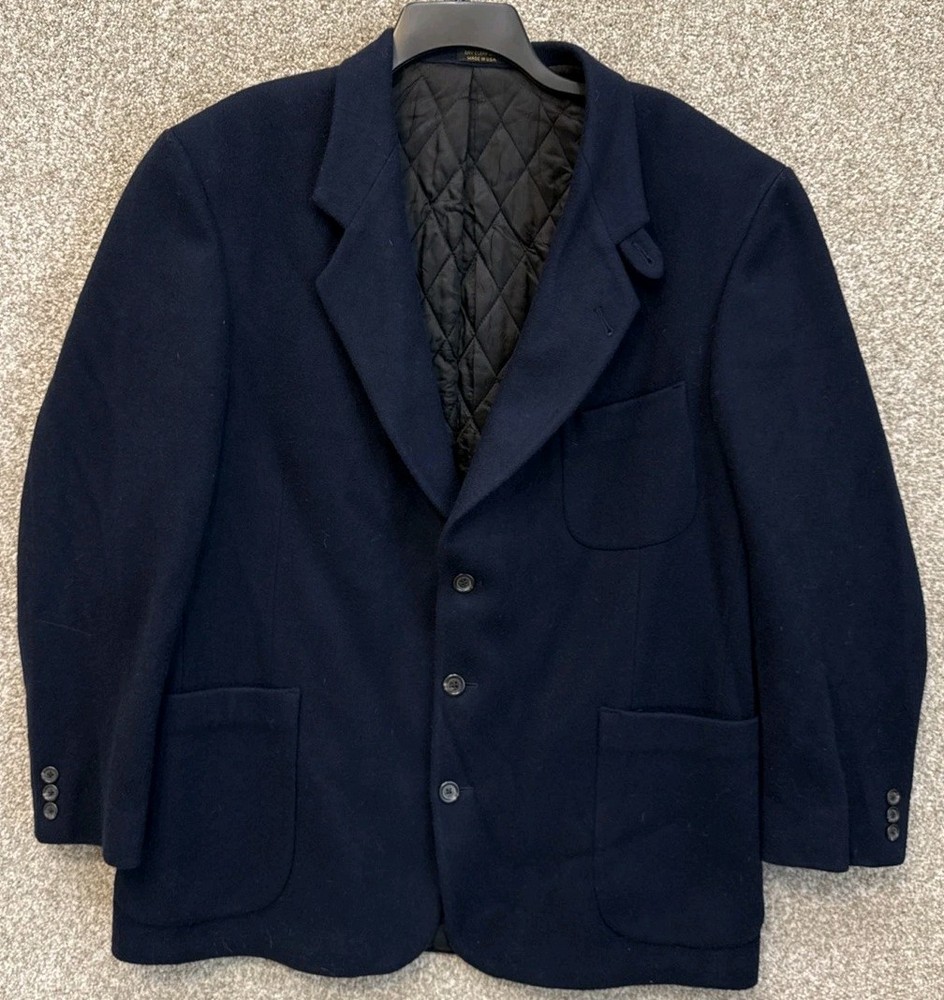 Vintage LL Bean Mens Blue Wool Insulated Sport Coat Blazer Jacket Size Large USA