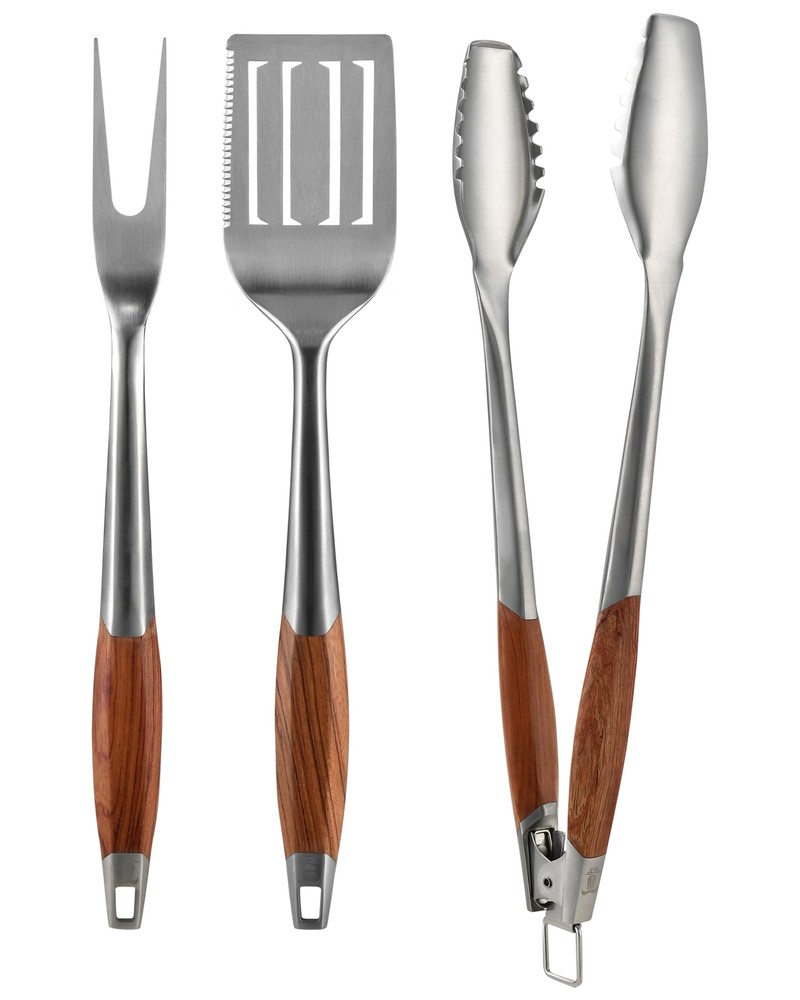 Griezen Stainless Steel BBQ Tools with Rose-Wood Handles | Heavy Duty Grillin...