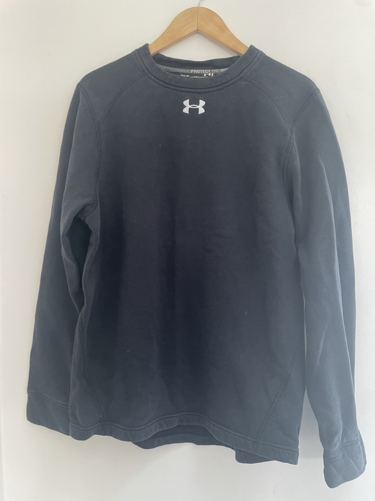 Under Armour Men's Solid Black Embroidered Logo Loose Fit Crewneck Sweatshirt S