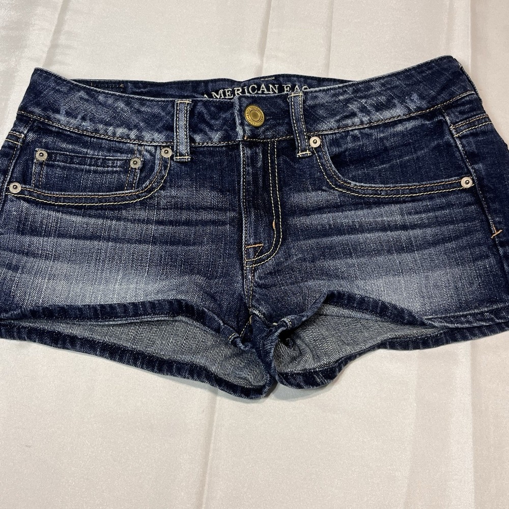 American Eagle Women SZ 6 Denim Jean Shorts Micro Mini Booty Festival Preppy Y2K