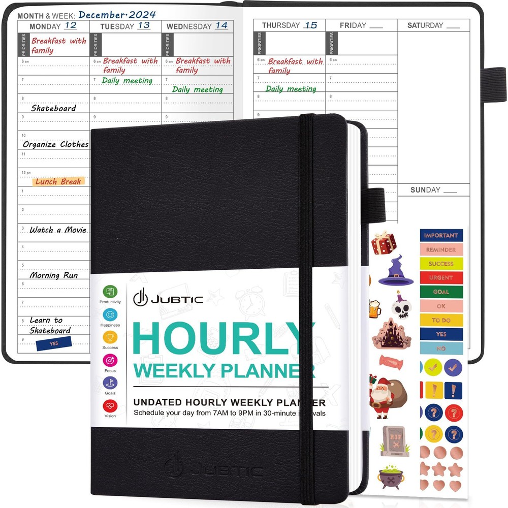 JUBTIC Undated Hourly Weekly Planner Daily Monthly Appointment Book with 30-M...