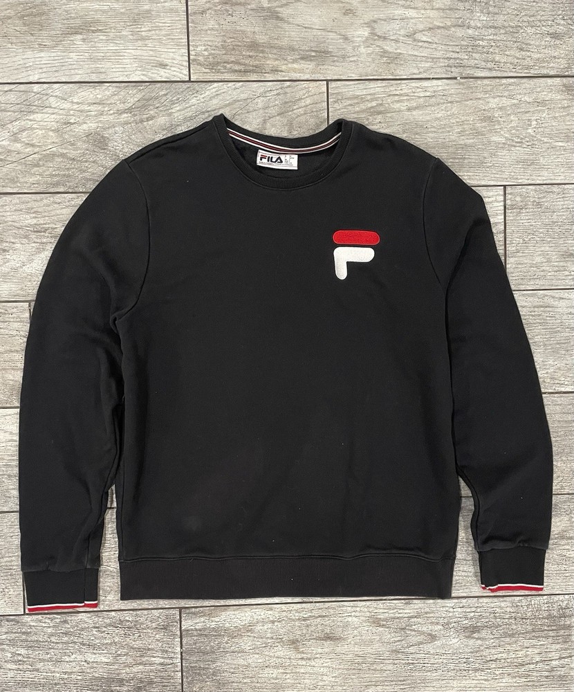Vintage FILA Sweatshirt Men's Size Large Pullover Black Crewneck Sweater 90s