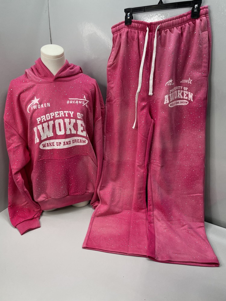 Awoken Dreams Womens Sweat Set Pink Size XL Rhinestone Hoodie & Sweatpants