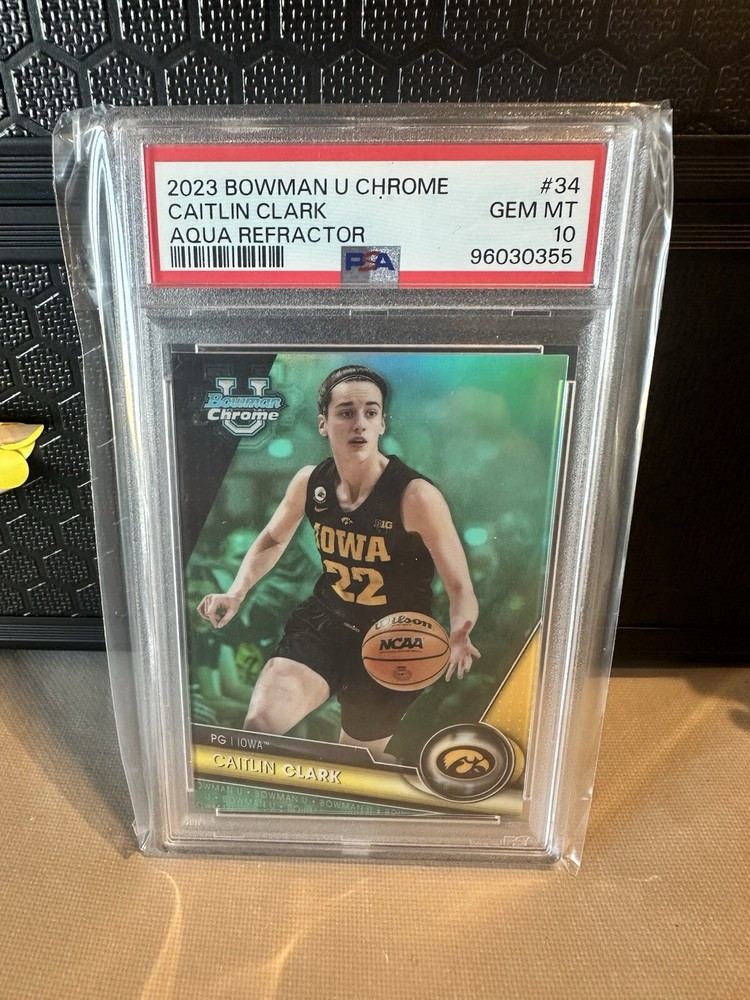 2023 Bowman University Chrome Caitlin Clark Aqua Refractor #34 PSA 10