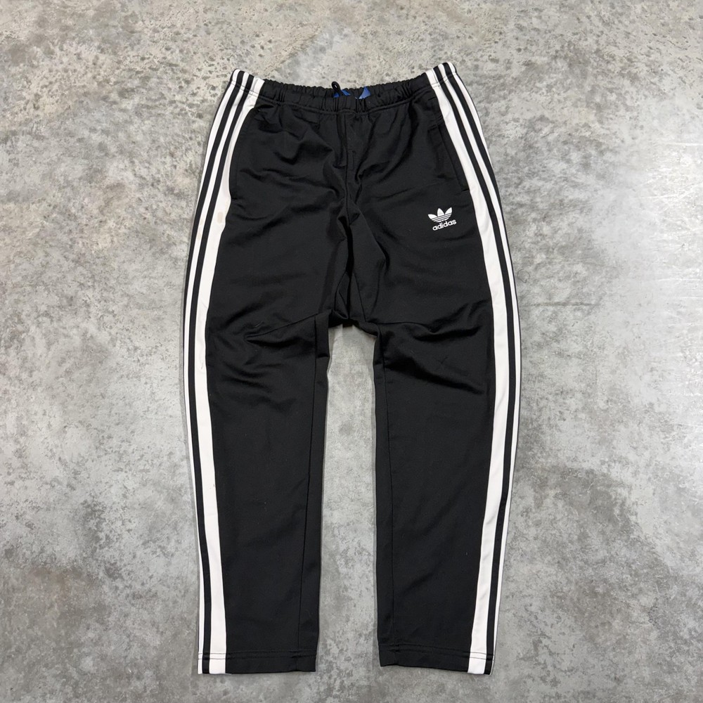 Adidas Track Pants Mens Large Black Snap Side Tearaway 3 Stripe Trefoil Logo