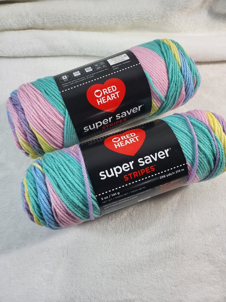 Red Heart Super Saver Lot of 2 Stripes Yarn Baby Rainbow Multicolor Acrylic