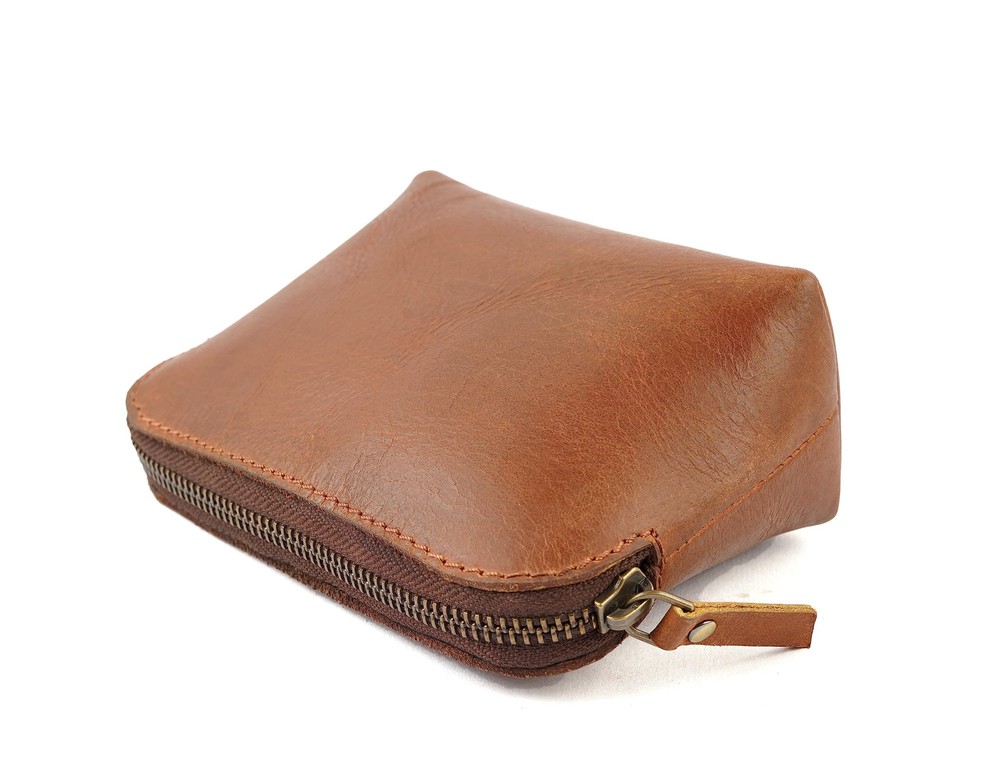 Leather Cosmetic Bag with Zipper Compact Makeup Organizer Pouch